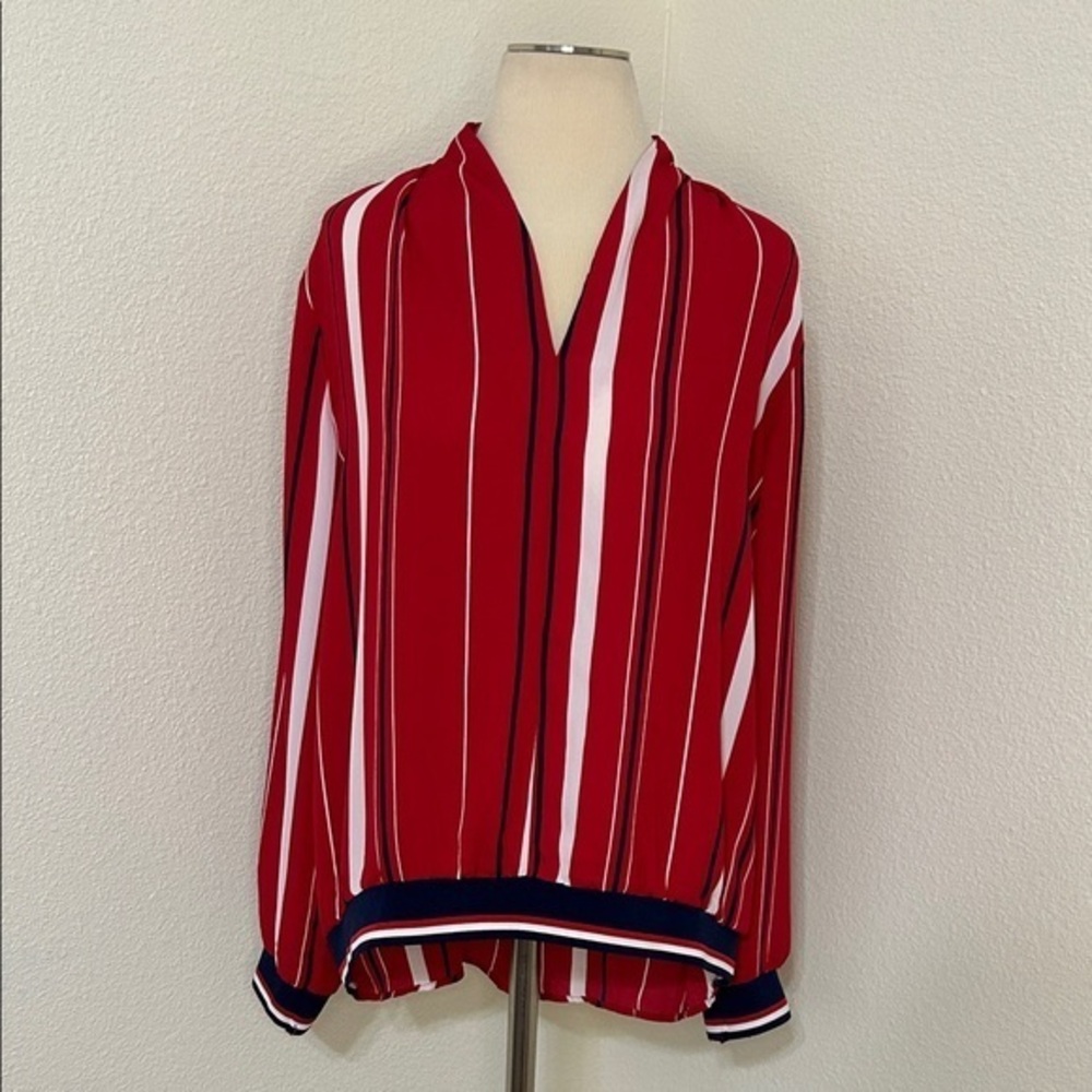 Unique Patriotic Gorgeous Red White & Blue Striped Top Size L Large 12 14